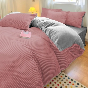 Pościel polarowa 160x200 zimowa miś różowa w paski